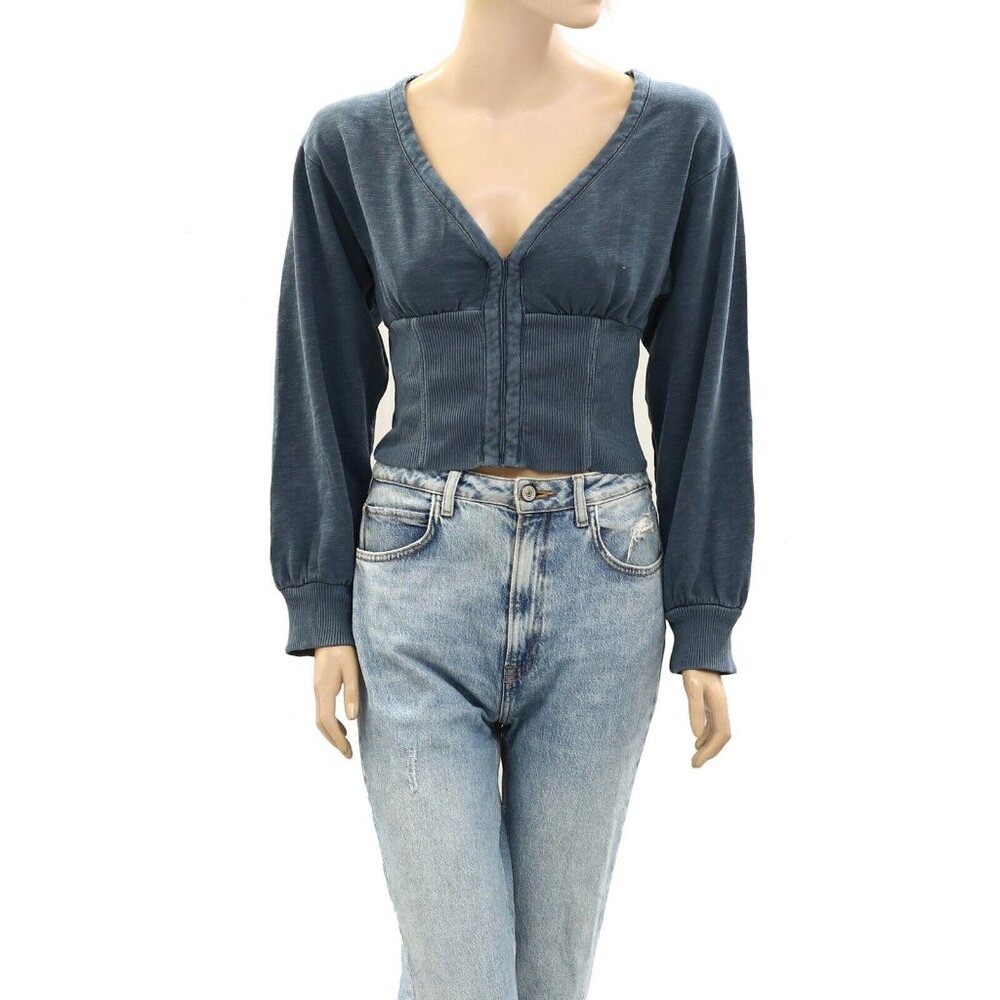 Pilcro Anthropologie Long-Sleeve Cropped Sweatshirt Blouse Cotton Top S 273077 - Picture 5 of 7